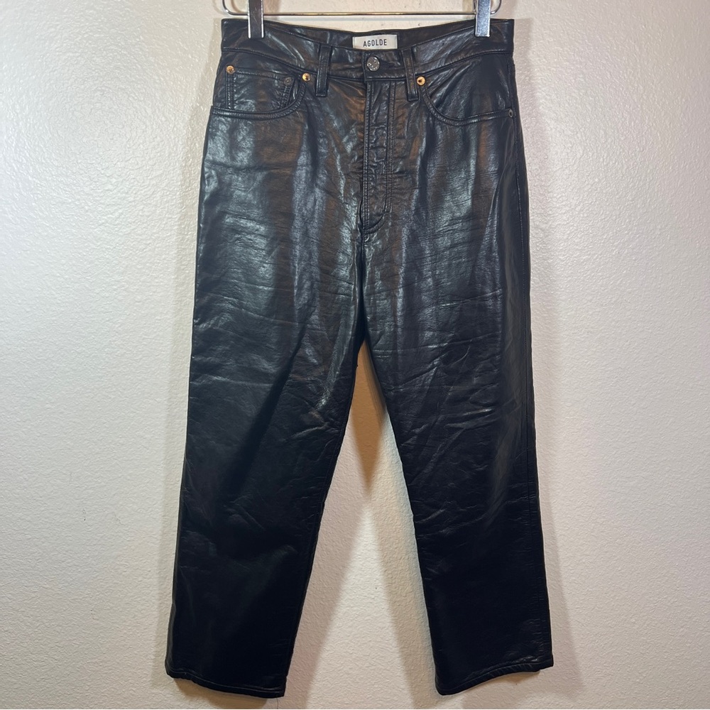 AGOLDE 90’s pinch waist recycled leather blend straight leg pants black - Picture 2 of 9